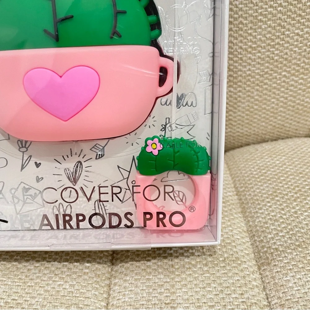 NEW Cactus Teacup Silicone Case Cover for Apple AirPods Pro Pink Green with Ring